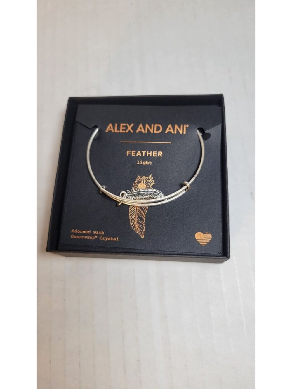 Alex & Ani Silver Tone Feather Light Bangle Bracelet With Swarovski Crystal